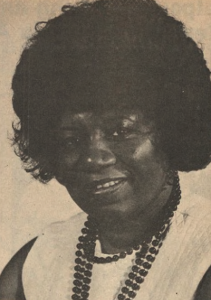 Ida Robinson (La Voz, circa 1975) A portrait of a Black woman with a medium-length afro hairstyle, wearing a sleeveless top and a beaded necklace.