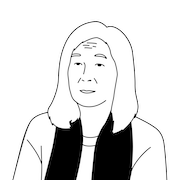 Illustration of a smiling old woman with white hair