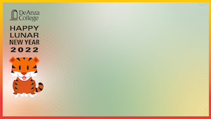 Lunar New Year Zoom background with pale greenish background and cute tiger emoji-like graphic on the left side