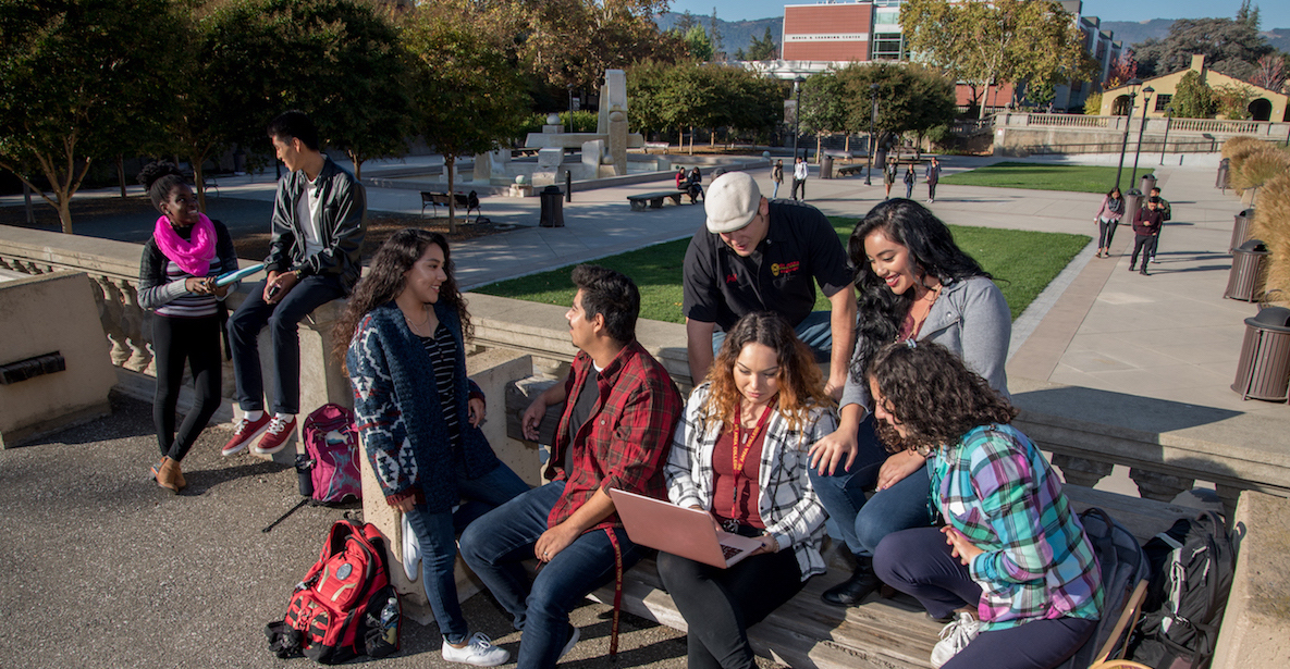 students near Sunken Garden