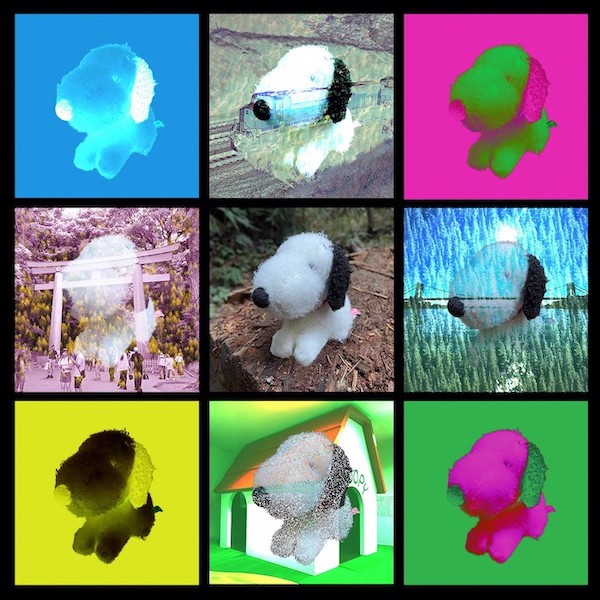 nine images of plush Snoopy dog in different colors