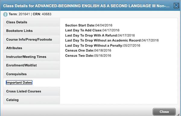 Class Details: Important Dates