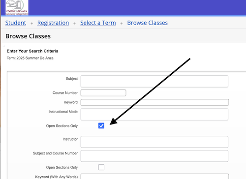 Open Sections Only box