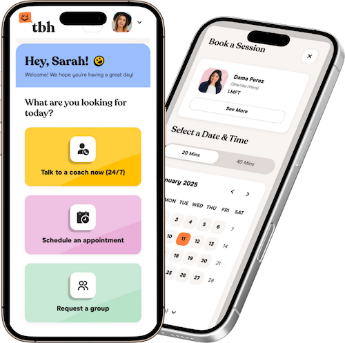 phone screens showing menu of mental health services